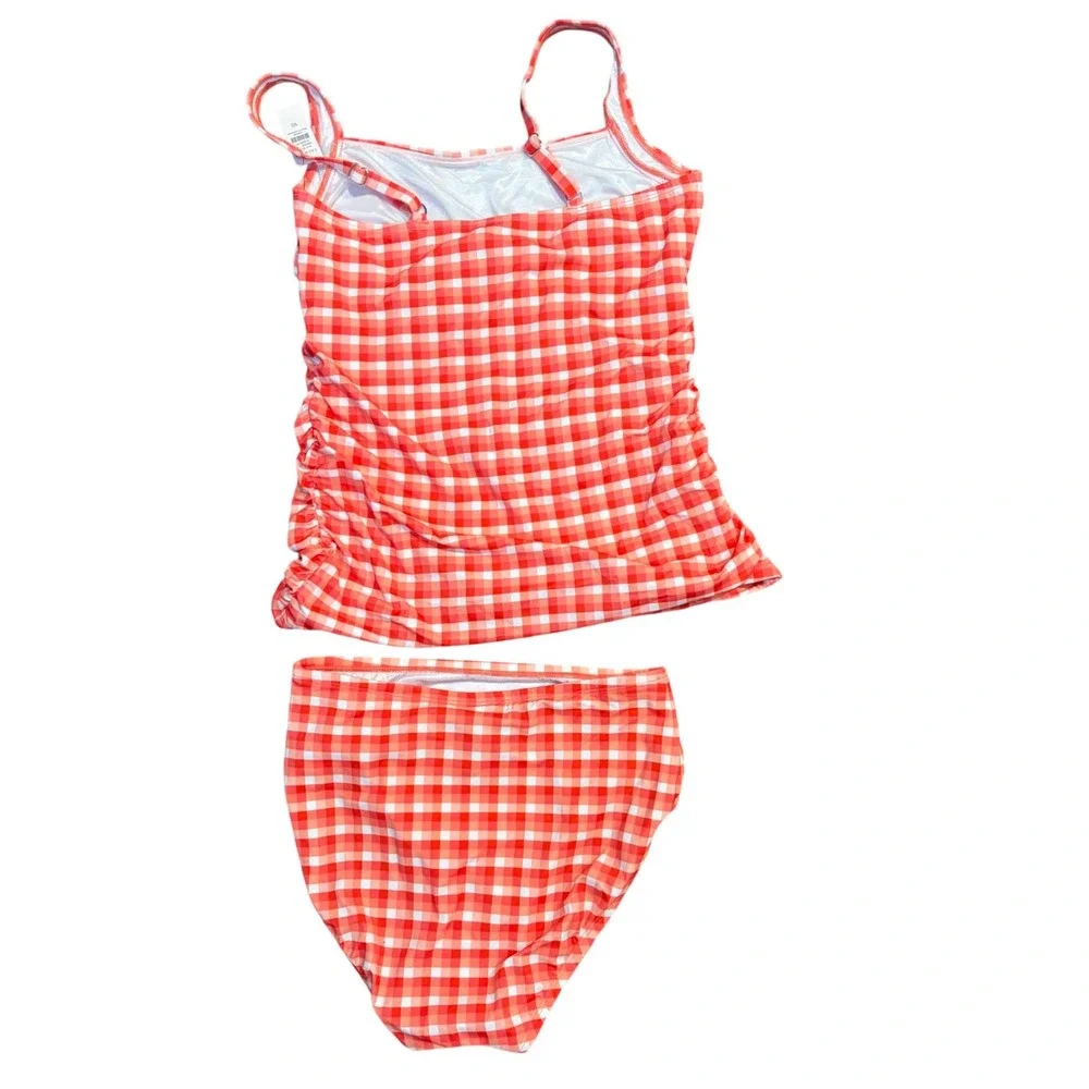 Miraclesuit‎ x Talbots Cabana Tankini Picnic Plaid Gingham Swimsuit Red White 10